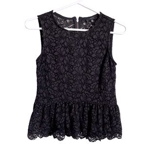 Aritzia Talula Black Lace Peplum Sleeveless Blouse Minimalist Sheer Womens XS